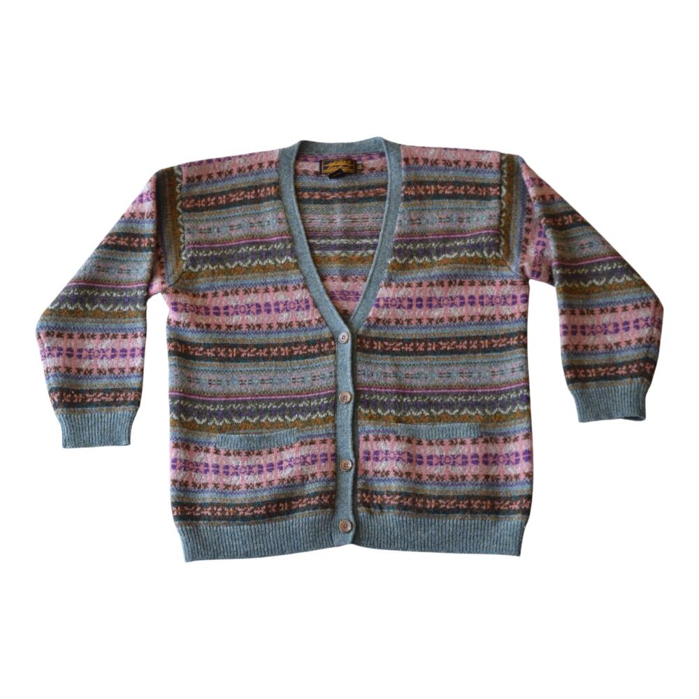Vintage 80s Eddie Bauer Wool Fair Isle Cardigan Sweater - Small